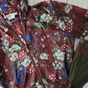 RARE  Erdem x H&M Burgundy Floral  Windbreaker Rain Coat Jacket